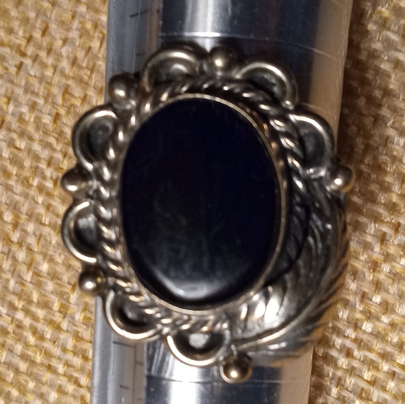Silver Onyx Vintage Mexico Statement Ring Size 10.75" - Picture 3 of 12